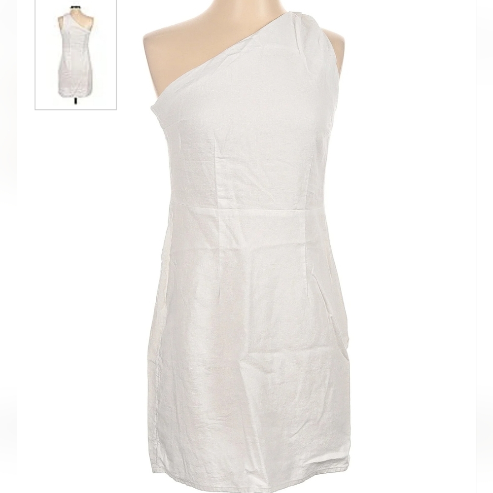 a new day One Shoulder Pullover Linen Dress, L, White